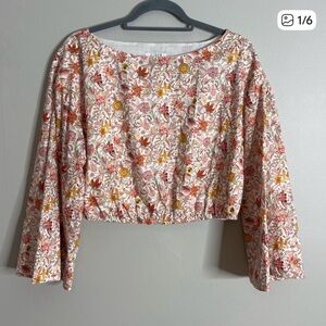 J. Crew Liberty London Size Medium Floral Cropped Bell Sleeve Blouse